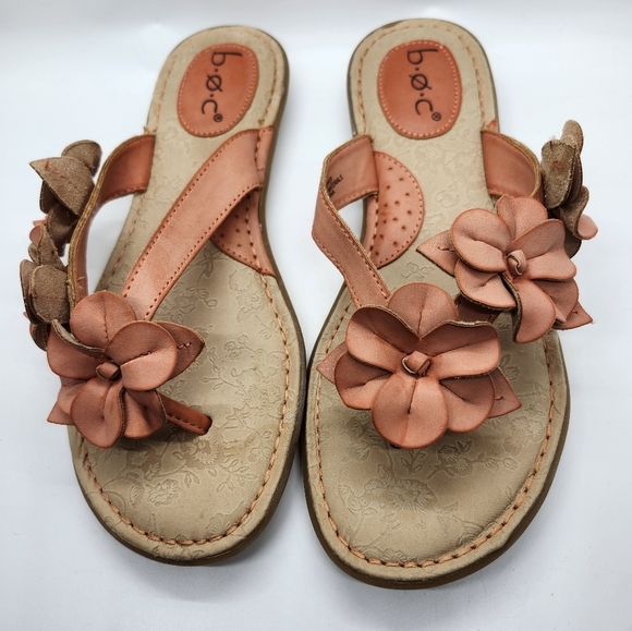 Børn b.o.c Shoes - b.o.c  Born Womens Thong Sandals‎ 8M Orange Vegan Leather Flower Flip Flop Slide